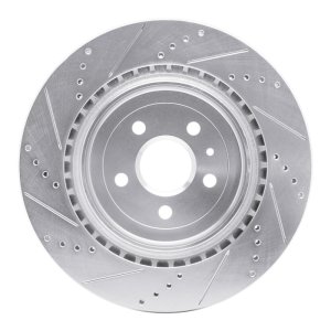 Cadillac CTS Brake Rotor (1) - Rear Right - R1 Concepts - Drilled & Slotted - Silver - `09-`24